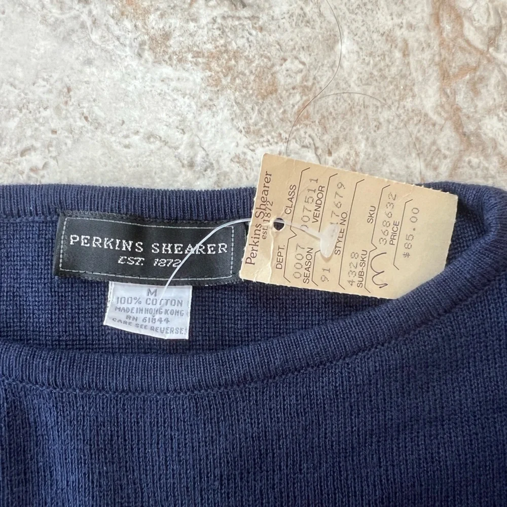 NWT Perkins Shearer Vintage 100% Cotton Crewneck Pullover Navy Blue Sweater, M